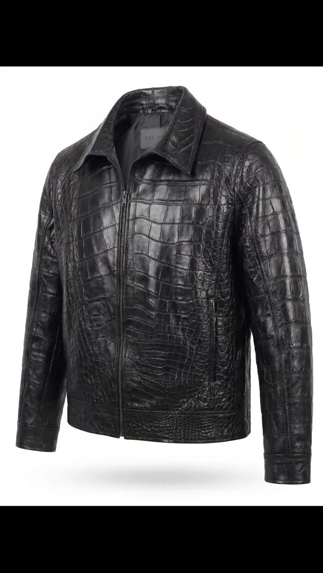 Black textured leather jacket